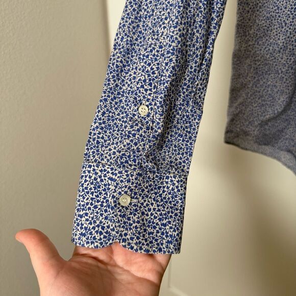 Khakis of Carmel Shirt Mens Sz 16.5/42 Blue Floral Long Sleeves Button Up Italy - Picture 5 of 12